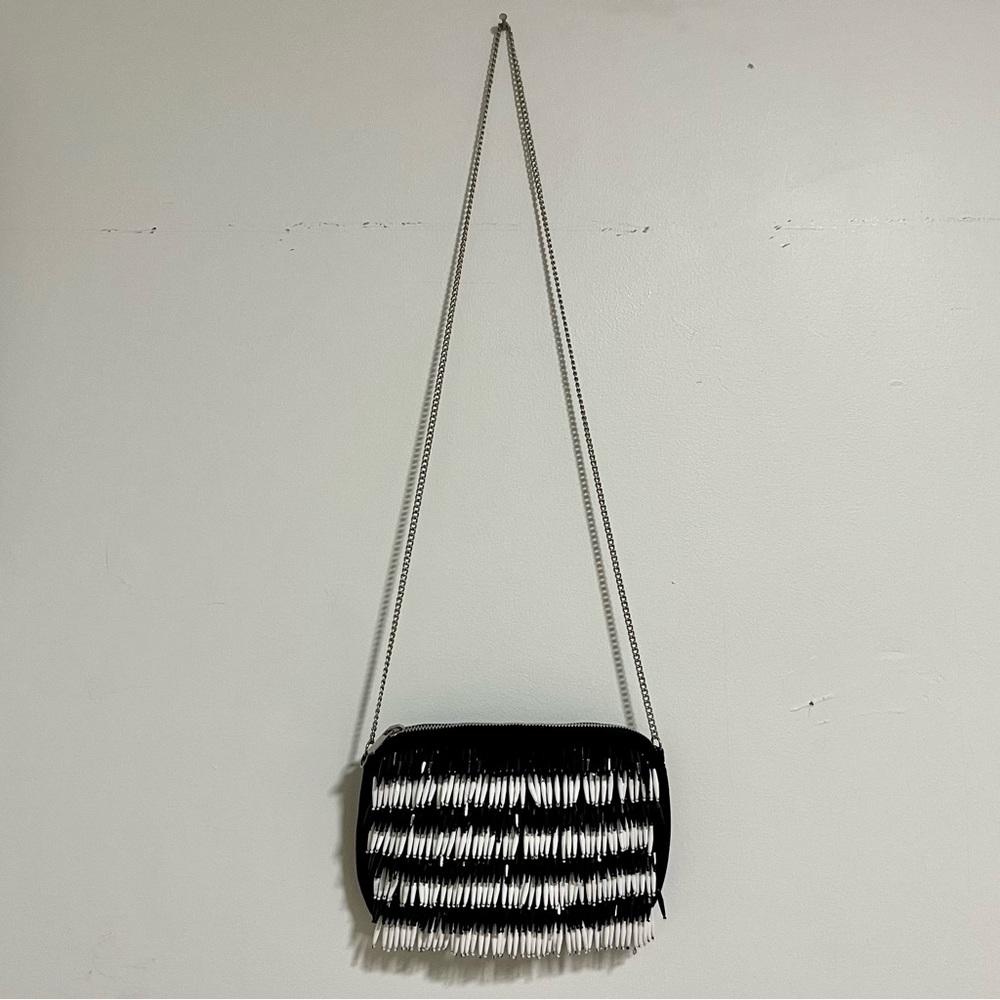 Sam Edelman Black and White Beaded Embellished Crossbody / Shoulder Bag